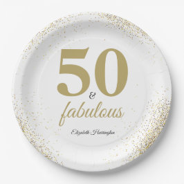 Prato De Papel Dourado Branco Brilhante 50 E Fabuloso Aniversário
