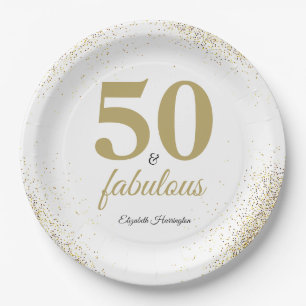 Prato De Papel Dourado Branco Brilhante 50 E Fabuloso Aniversário