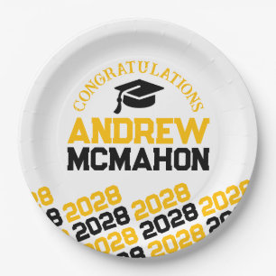 Prato De Papel Dourado Branco Preto Metade Repetir Personalizado