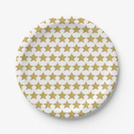 Prato De Papel Dourado brilho - estrelas brancas