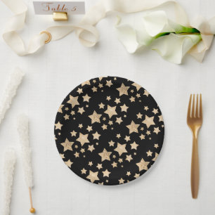 Prato De Papel Dourado brilho Estrelas Feliz Feriado de Natal pre