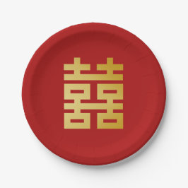 Prato De Papel Dourado Casamento de Felicidade Dupla Moderna