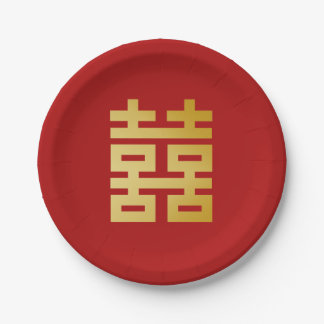 Prato De Papel Dourado Casamento de Felicidade Dupla Moderna