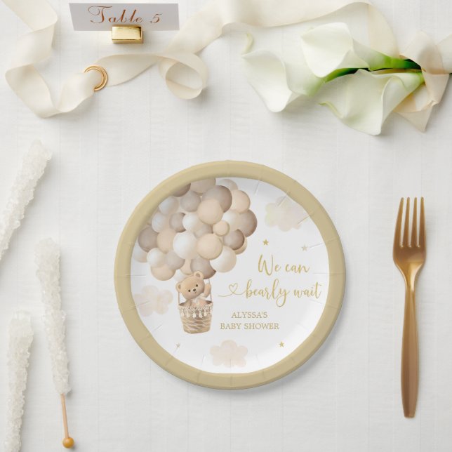 Prato De Papel Dourado Chá de fraldas de Balão de Ar Quente do Ur (Casamento)