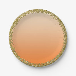 Prato De Papel Dourado com Brilho Laranja Glamour Festa Brilhante