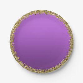 Prato De Papel Dourado com Brilho Roxo Glam Glitter Festa