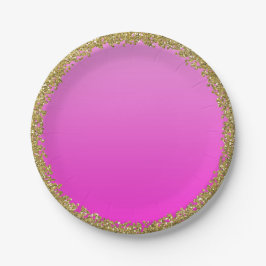 Prato De Papel Dourado com Pontas Rosa Vibrante Brilho Glamour Fa
