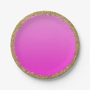 Prato De Papel Dourado com Pontas Rosa Vibrante Brilho Glamour Fa