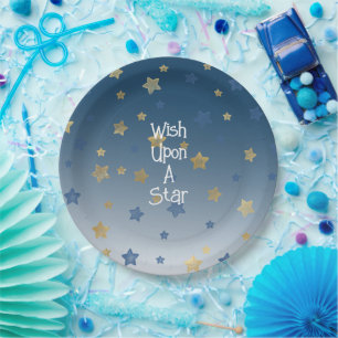 Prato De Papel Dourado Desejo Azul No Aniversário De Uma Estrela
