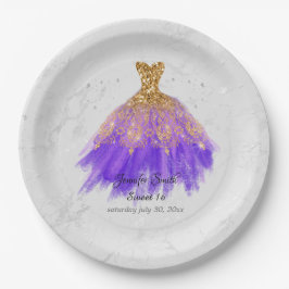 Prato De Papel Dourado e púrpura brilho doce dezesseis