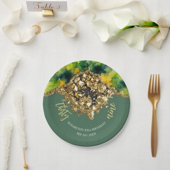 Prato De Papel Dourado Falso Verde (Casamento)