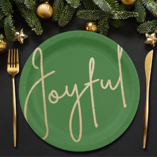 Prato De Papel Dourado Faux Foil Green Natal