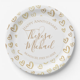 Prato De Papel Dourado Faux Foil Hearts Personalizar Nome Data