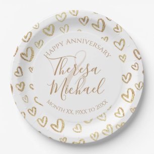 Prato De Papel Dourado Faux Foil Hearts Personalizar Nome Data