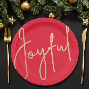 Prato De Papel Dourado Faux Foil Red Natal