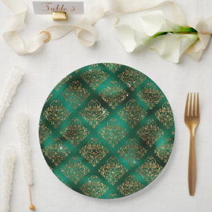 Prato De Papel Dourado Feriado Metálico Damasco Elegante