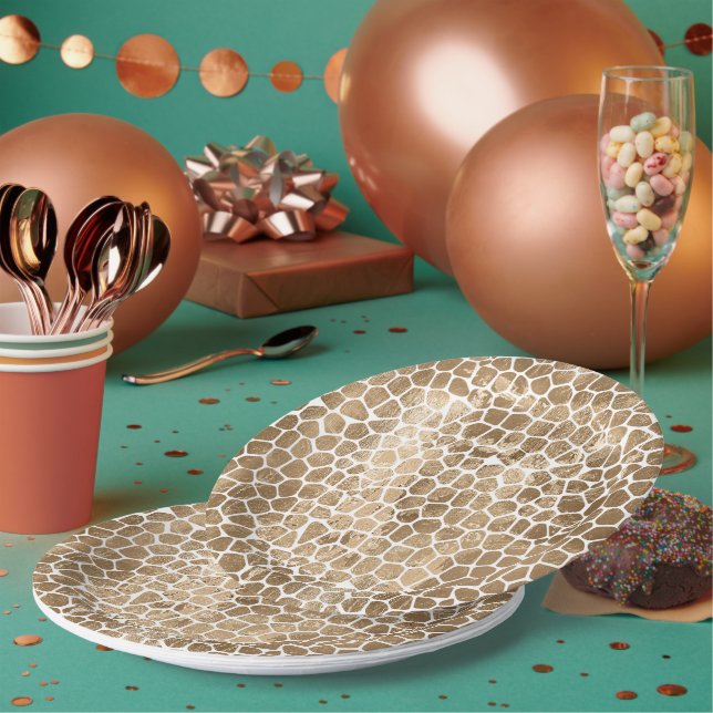 Prato De Papel Dourado Glam Giraffe Impressão (Múltiplo)