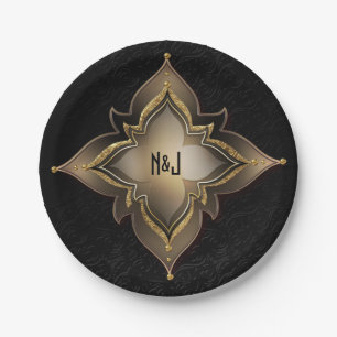 Prato De Papel Dourado Glama Preto Exótico Flower Party Chic Pers