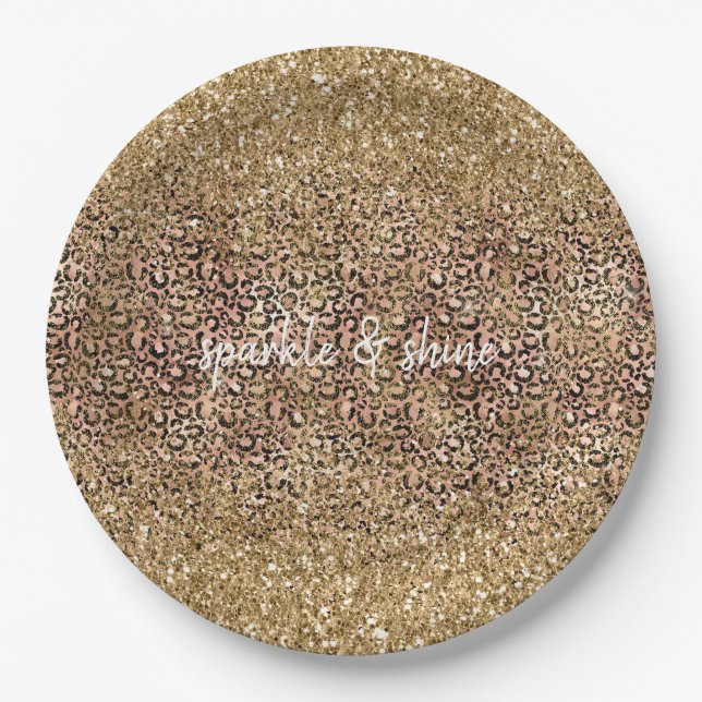 Prato De Papel Dourado Leopard Print Glitter personalizado (Frente)