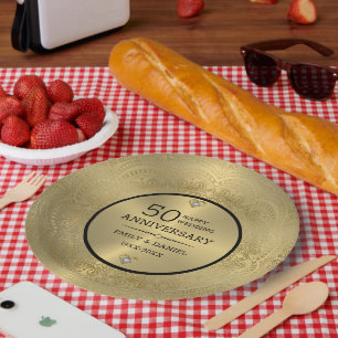 Prato De Papel Dourado local 50º aniversário de casamento placa d