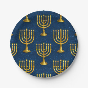 Prato De Papel Dourado Menorah Pattern Hanukkah