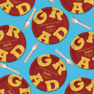 Prato De Papel Dourado na graduação em negrito vermelho cardeal