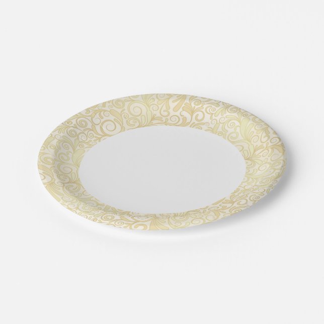 Prato De Papel Dourado padrão das folhas florais (Inclinado)