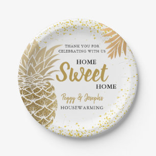 Prato De Papel Dourado Pineapple Home Sweet