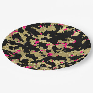Prato De Papel Dourado Preto Brilho Rosa Quente Abstrato Descasca
