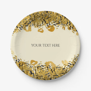 Prato De Papel Dourado & Preto Exótico Jungle Cheetah Glam Cream
