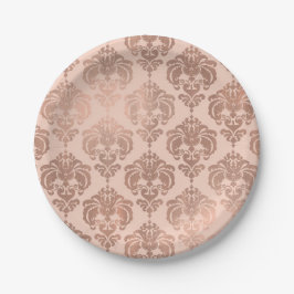 Prato De Papel Dourado Rosa Bege Blush Gold Rosa Damask Glam Mode