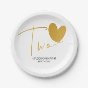 Prato De Papel Dourado Segundo Aniversário Festa de Crianças Deco