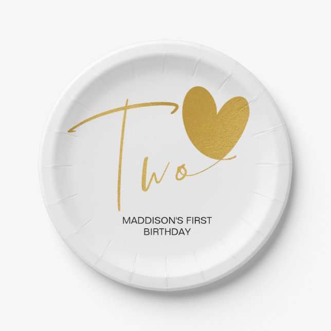Prato De Papel Dourado Segundo Aniversário Festa de Crianças Deco (Frente)
