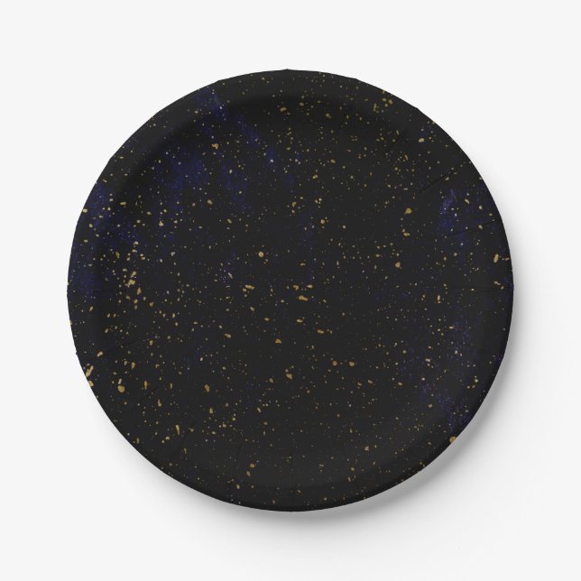 Prato De Papel Dourado Splatter Modern Chic Purple Blue Cosmmmic  (Frente)
