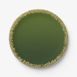 Prato De Papel Dourado Verde com Brilho Glam Glitter Festa
