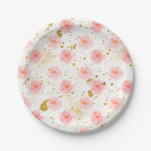 Prato De Papel Dourados Splatters Rosa Roscas Aquarela