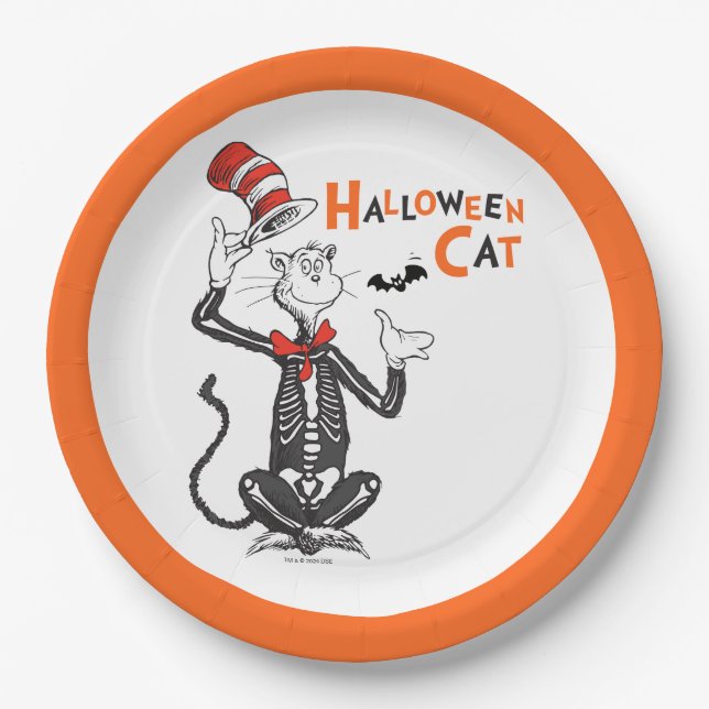 Prato De Papel Dr. Seuss | Gato de Halloween no Chapéu (Frente)