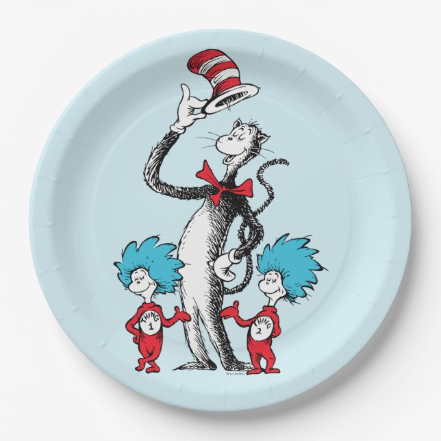 Prato De Papel Dr. Seuss | Gato no Chapéu, Coisa Um e Coisa Dois (Frente)