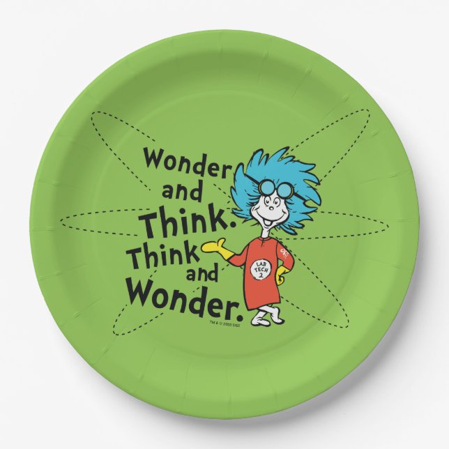 Prato De Papel Dr. Seuss | Pensar e pensar. Pense e Maravilha. (Frente)