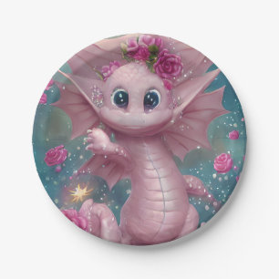 Prato De Papel Dragão Bebê Rosa
