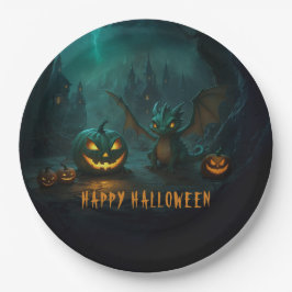 Prato De Papel Dragão Bonito do Halloween com Bombeiros Assustado