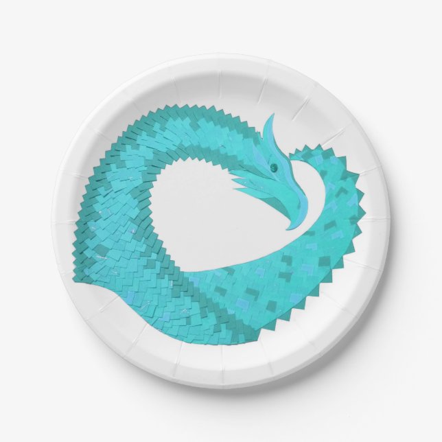 Prato De Papel Dragão cardíaco Verdigris em branco (Frente)