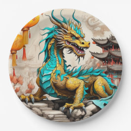 Prato De Papel Dragão chinês tradicional para o Ano Novo Chinês