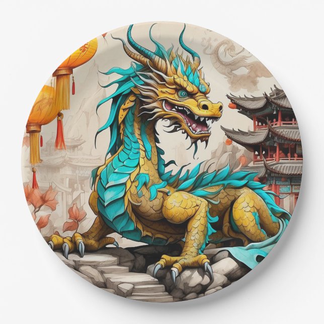 Prato De Papel Dragão chinês tradicional para o Ano Novo Chinês (Frente)
