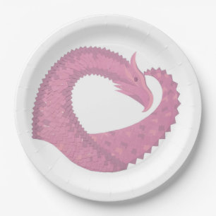 Prato De Papel Dragão cor-de-rosa em branco