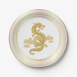 Prato De Papel Dragão Dourado Ano Chinês