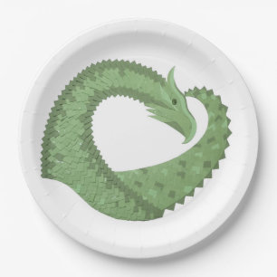 Prato De Papel Dragão verde-oliva em branco