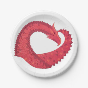 Prato De Papel Dragão vermelho em branco