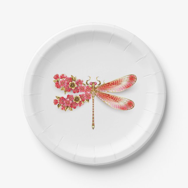 Prato De Papel Dragonfly com joalheria sakura (Frente)