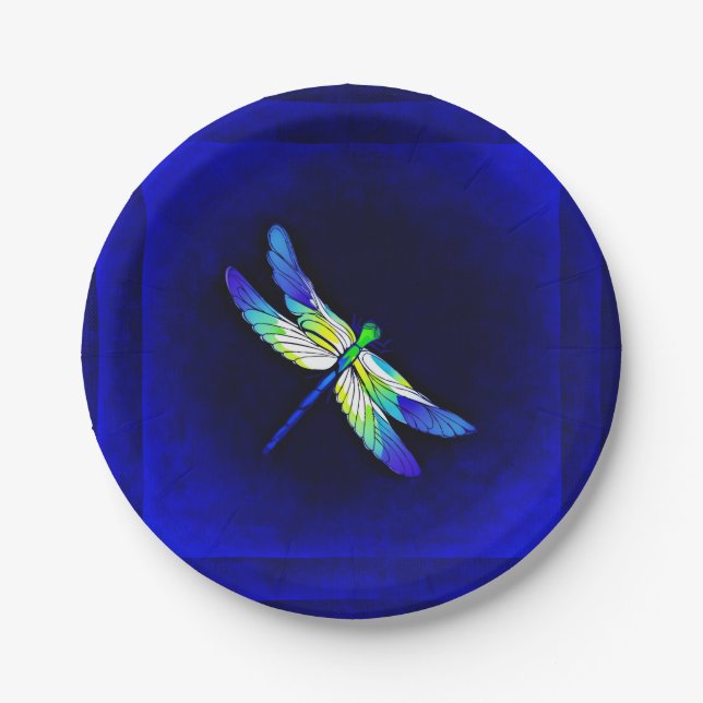 Prato De Papel Dragonfly Electric Blue - Personalize com um nome (Frente)